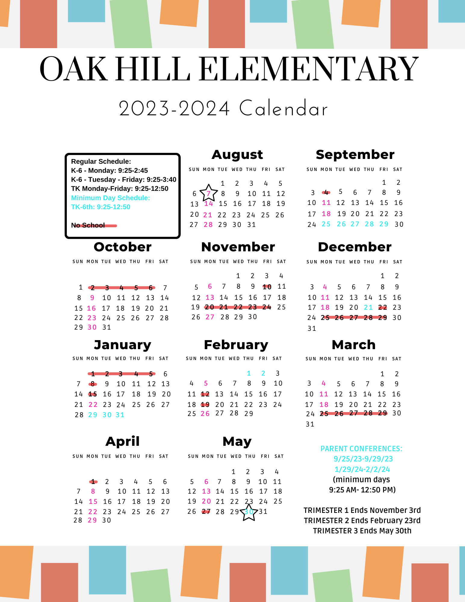 Oak Hill Elementary Calendar